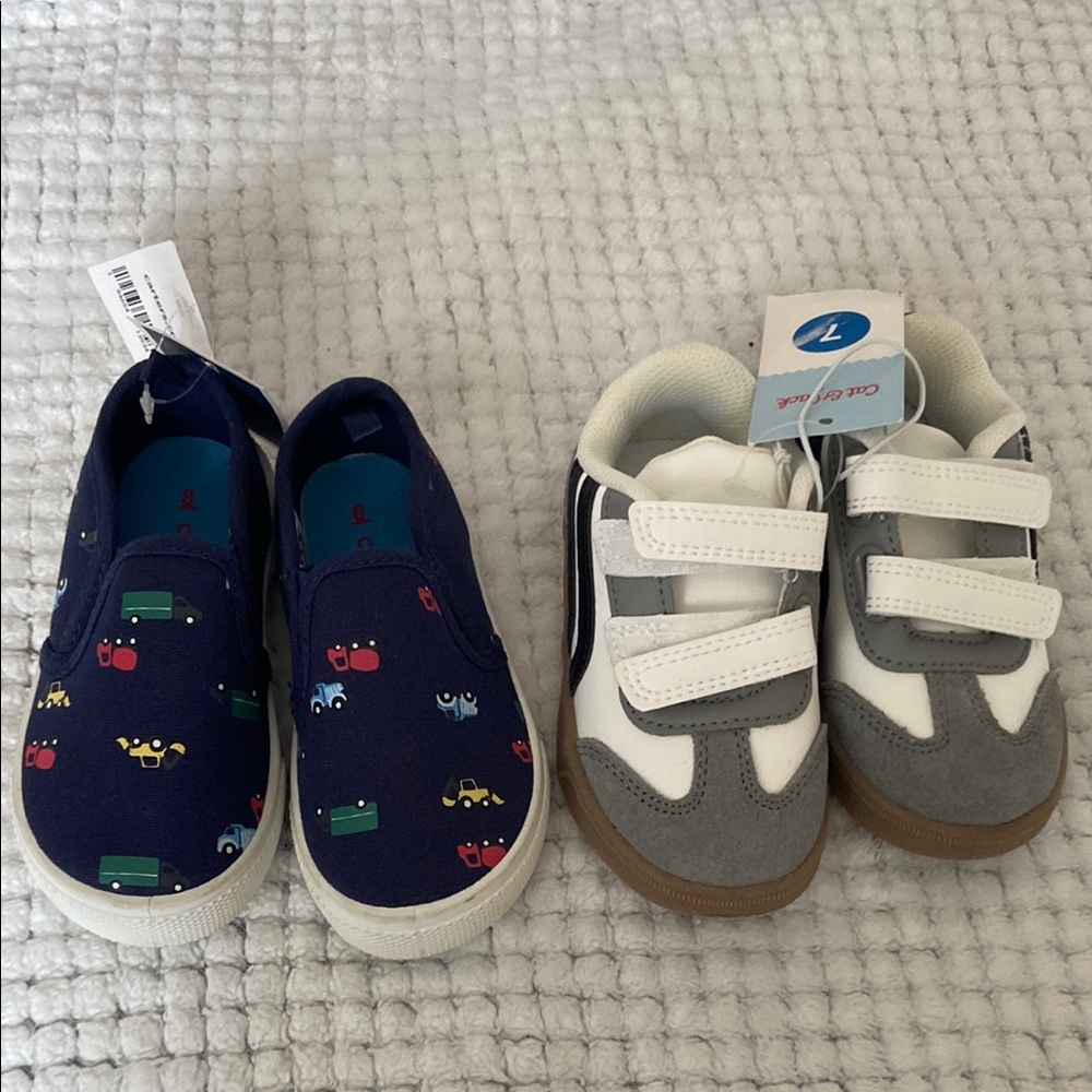 Blue and Gray Sneakers with Slip-On and Velcro Features